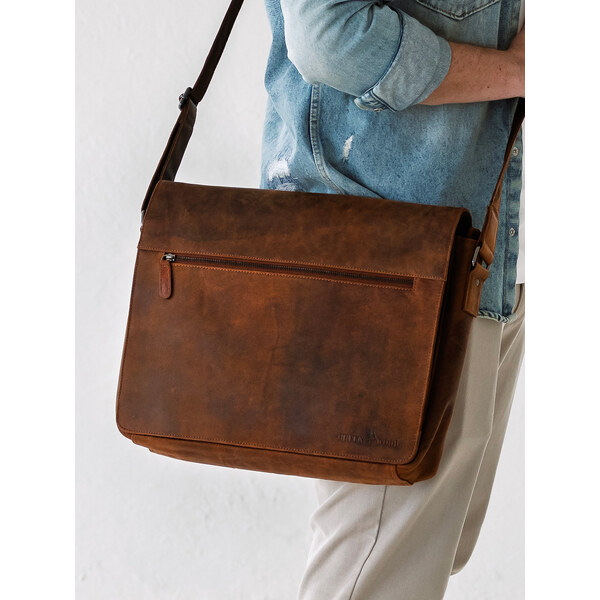 Pánska kožená taška cez rameno Greenwood Martin - hnedá 50459683