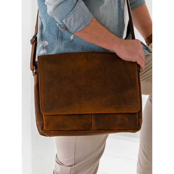 Pánska kožená taška cez rameno Greenwood Agust - hnedá 41251827