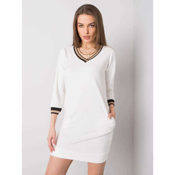 RUE PARIS Smotanové dámske šaty s výstrihom WN-SK-001.09-ecru 57947414