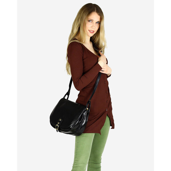 GENUINE LEATHER MARCO MAZZINI Dámska kožená kabelka | čierna L86d 30313172