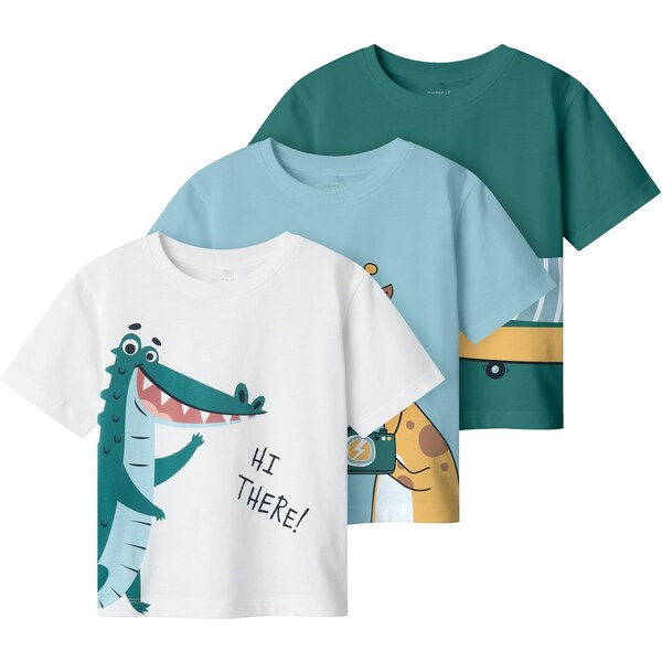 NAME IT Tričko NMMHelge svetlomodrá / žltá / tmavozelená / biela 63336217