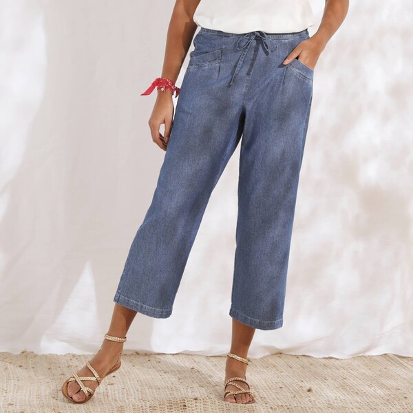 7/8 denimové nohavice zapratá modrá 048 Blancheporte 63387931