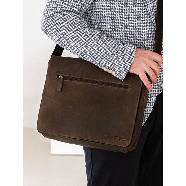 Pánska kožená taška cez rameno Greenwood Elliot - tmavo hnedá 45483231