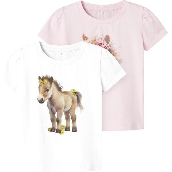 NAME IT Tričko NMFHani hnedá / pastelovo ružová / čierna / biela 63344242