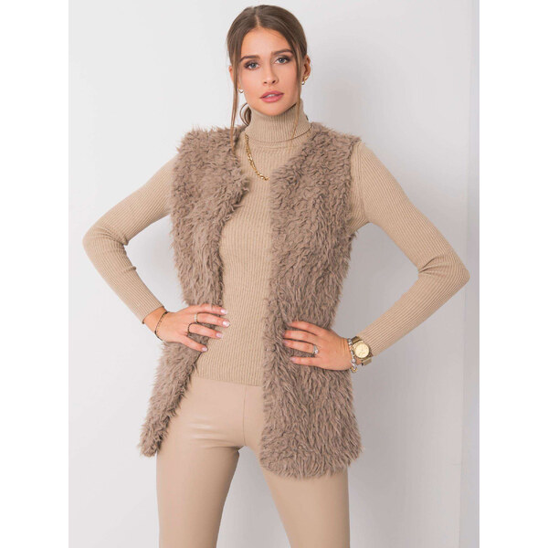 BASIC Dámska béžová chlpatá vesta AT-KZ-22105.11P-beige 35778995