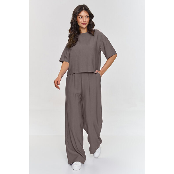 Makadamia Elegantný set so širokými nohavicami M881 | mokka M881 63355926