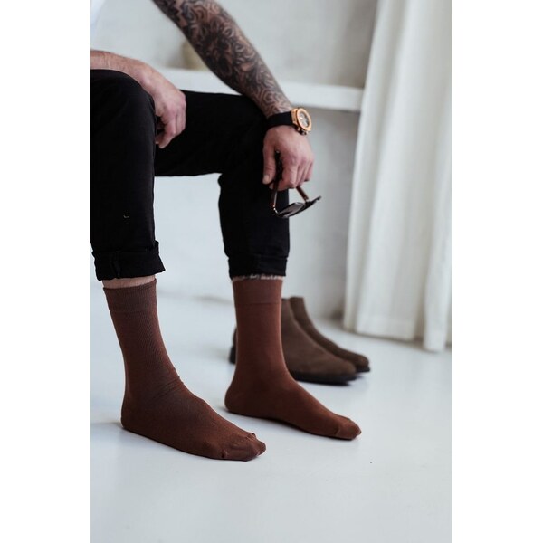 Elegantné hnedé pánske ponožky 63374026