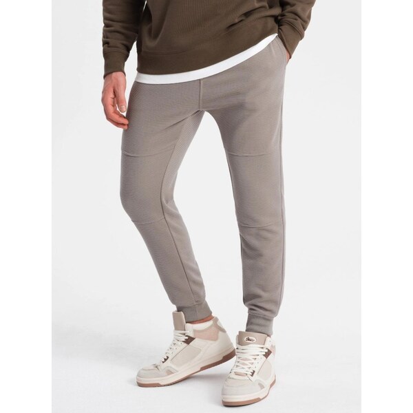 Ombre Clothing Vrúbkované pánske tepláky na bežné nosenie šedé v4 om 63373807