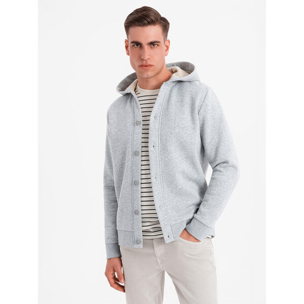 Ombre Mens button-down hooded sweatshirt - grey melange 64789386