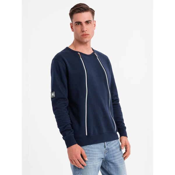 Ombre Mens sweatshirt with decorative zips on the front - navy blue 64790846