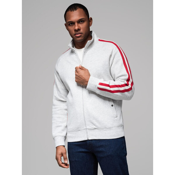 Ombre Mens sweatshirt with high collar and stripes - grey melange 64792690