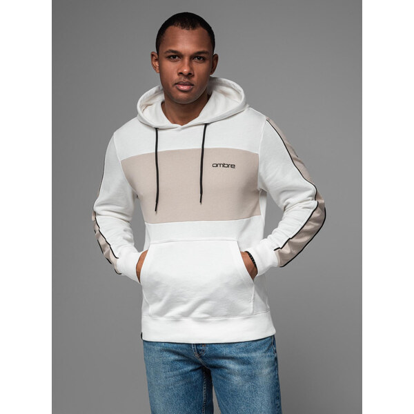 Ombre Mens cotton hoodie with contrasting elements - white 64792691