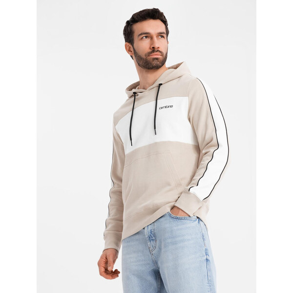 Ombre Mens cotton hoodie with contrasting elements - beige 64792694