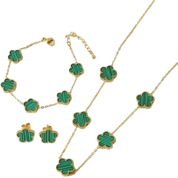 Glory Dámsky oceľový set Clover green zlatý 660 63395100