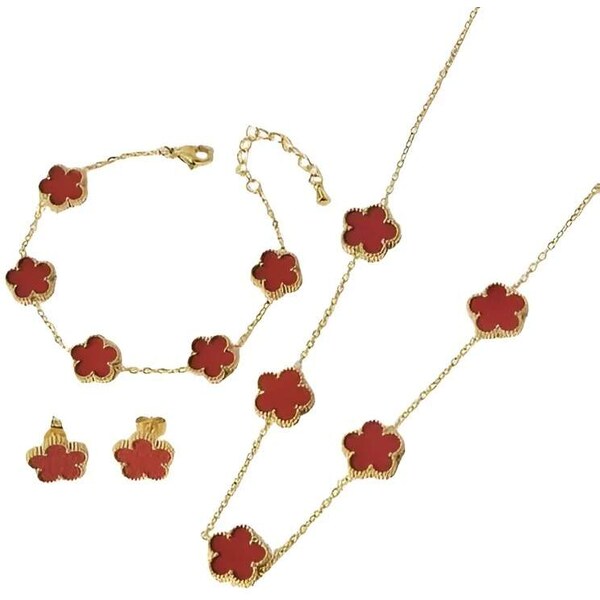 Glory Dámsky oceľový set Clover red zlatý 661 63395101