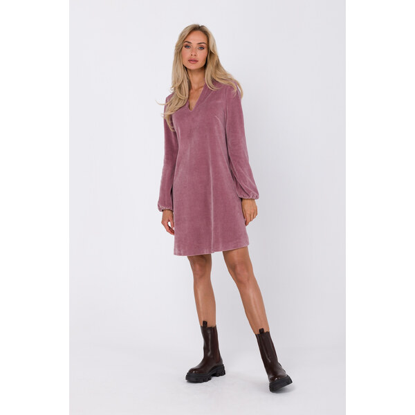 MOE Velúrové šaty M767 | ružová M767 63395546