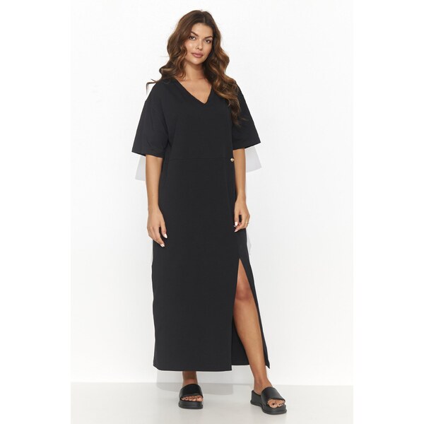 Numinou Bavlnené maxi oversize šaty s rozparkom NU466 | čierna NU466 63395673