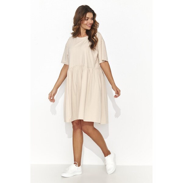 Numinou Voľné krátke šaty z úpletu NU470 | svetlobéž NU470 63395689