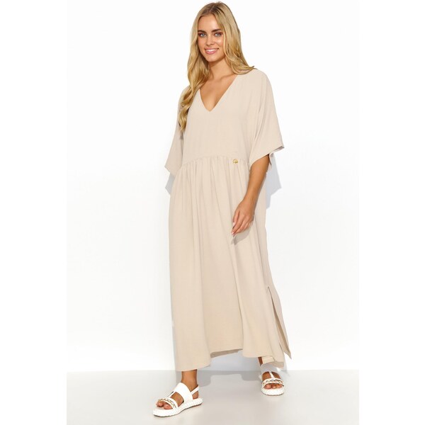 Makadamia Oversize šaty so zaväzovaním na chrbte M835 | svetlobéžová 63395748