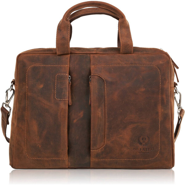 Paolo Peruzzi Pánska kožená taškana notebook Vintage E-26-BR | hnedá E 63395831
