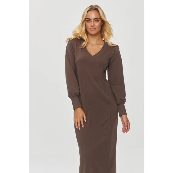 Makadamia Midi šaty s rovným strihom M848 | čokoládová M848 63395845