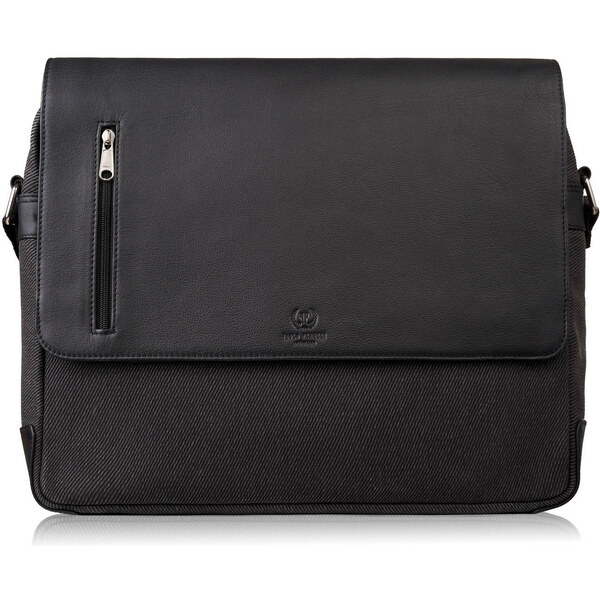 Paolo Peruzzi Pánska taška na notebook z pravej kože a plátna | čierna 63395935