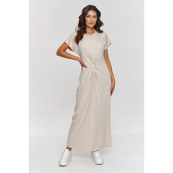 Makadamia Maxi šaty s prekrytým v páse M878 | svetlo béžová M878 63395966