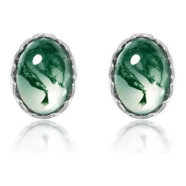 MAJYA Strieborné náušnice QUIET s machovým achátom 11810 64582775