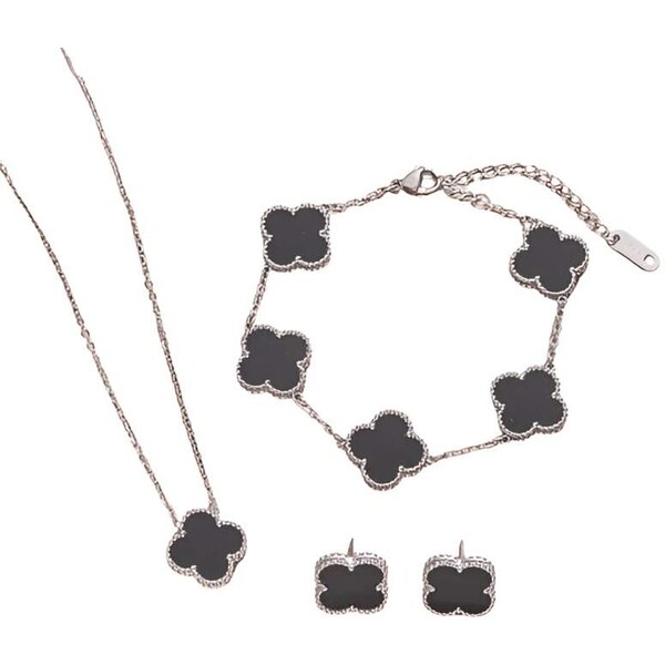 Glory Dámsky oceľový set Clover black strieborný 666 63406997