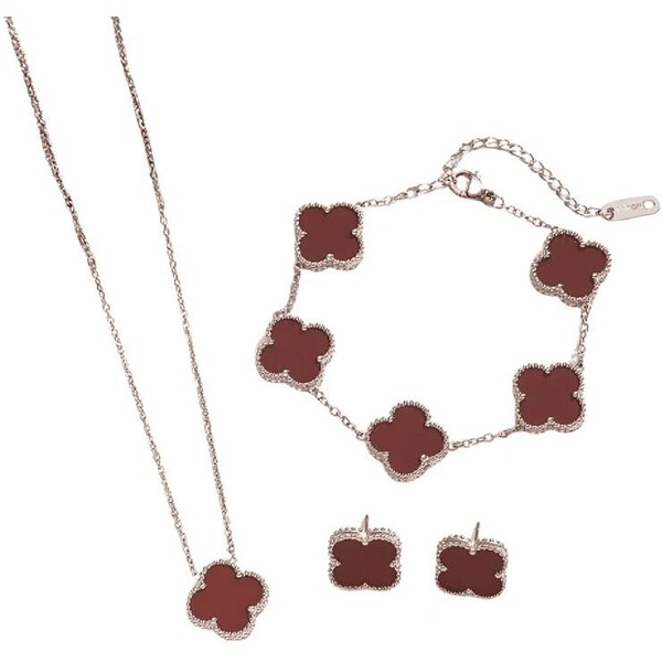 Glory Dámsky oceľový set Clover burgundy strieborný 668 63406999