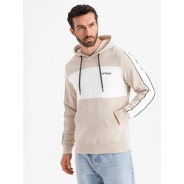 Ombre Clothing Nadčasová béžová pánska mikina V2 SSNZ-0225 63409793