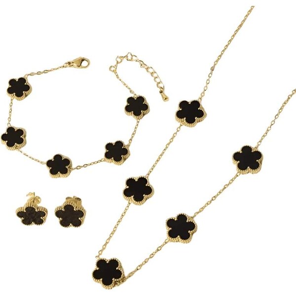 Glory Dámsky oceľový set Clover black zlatý 662 63395102