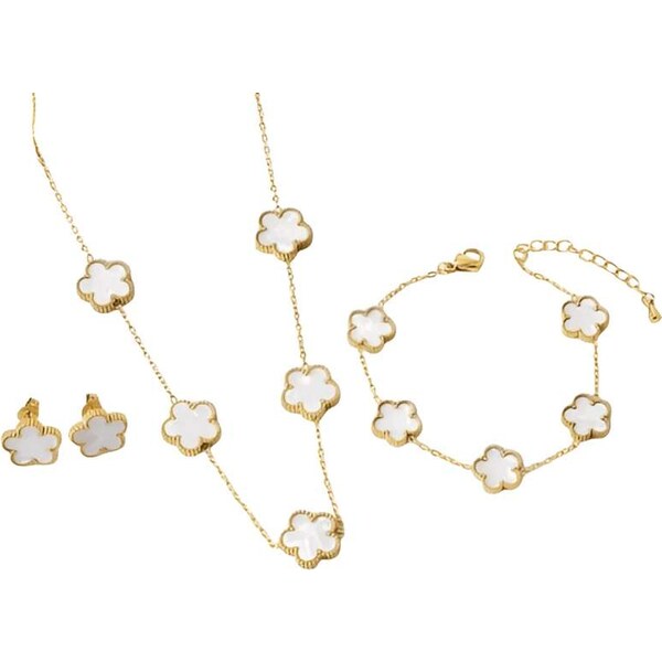Glory Dámsky oceľový set Clover white zlatý 663 63395103