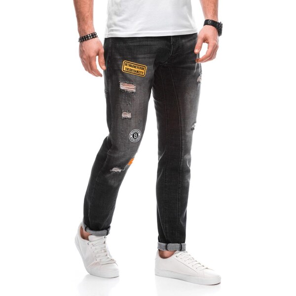 Inny Trendy čierne džínsy s nášivkami P1303 63411682