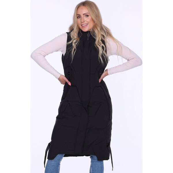 Perso Dámska čierna dlhá prešívaná vesta s kapucňou BLH 220050 F - 63412077