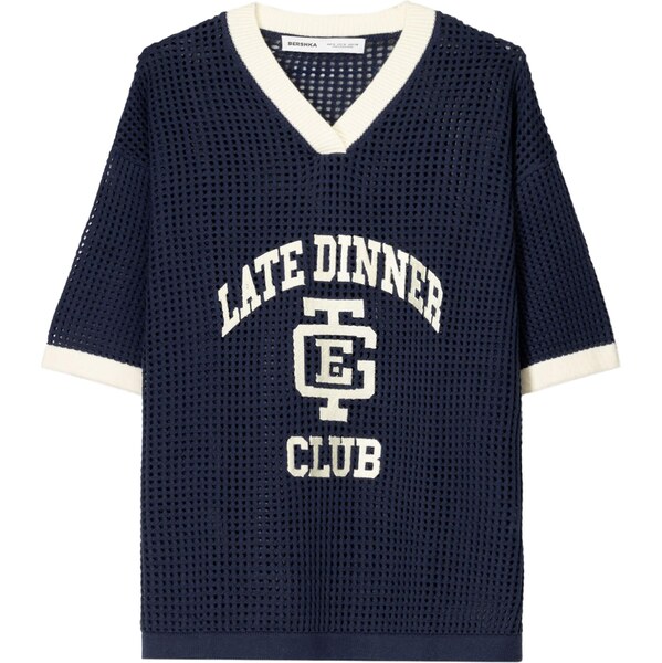 Bershka Tričko nebielená / námornícka modrá 65877973