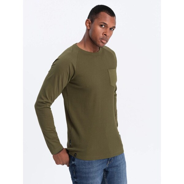 Ombre Clothing Olivové tričko s dlhým rukávom a vreckom om-lscl-0109 63420843