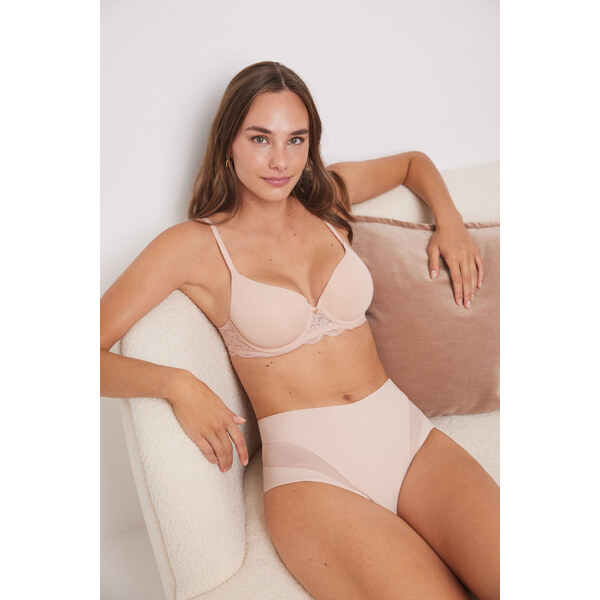 womensecret Béžové čipkované sťahujúce nohavičky s vysokým pásom 63422623