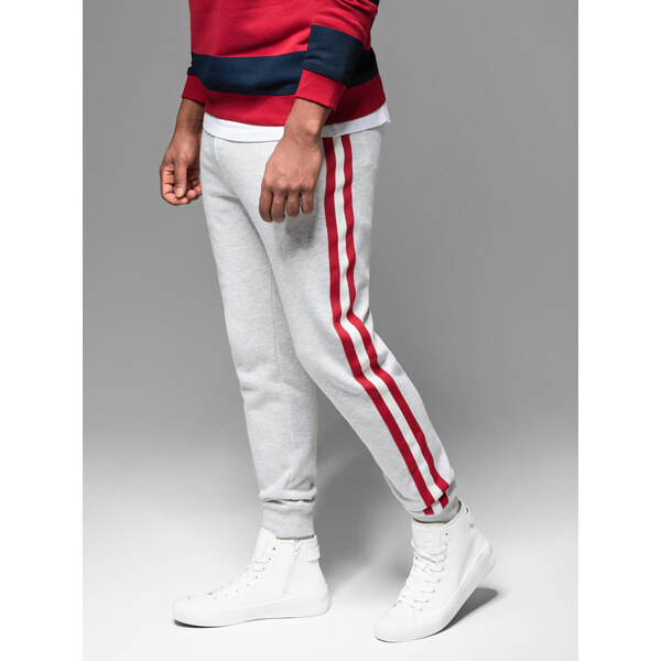 Ombre Mens sweatpants with piping and ribbing on legs - grey melange 64793030