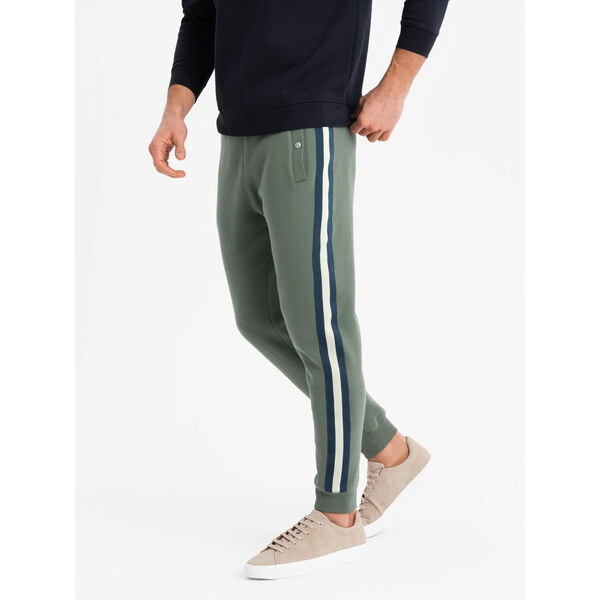 Ombre Mens sweatpants with piping and leg ribbing - olive 64793032