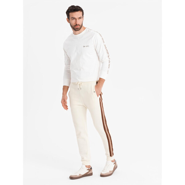 Ombre Mens sweatpants with piping and ribbing on the legs - cream 64793033