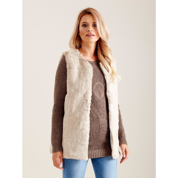 BASIC Dámska smotanová chlpatá vesta AT-KZ-4102-1.20P-ecru 18870321