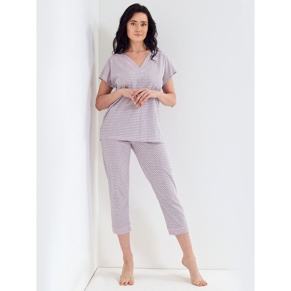 Cana Dámske bavlnené pyžamo 3/4 107, Farba ružová-šedá 63425509