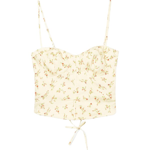 Bershka Top béžová / tmavozelená / krvavo červená 65877769