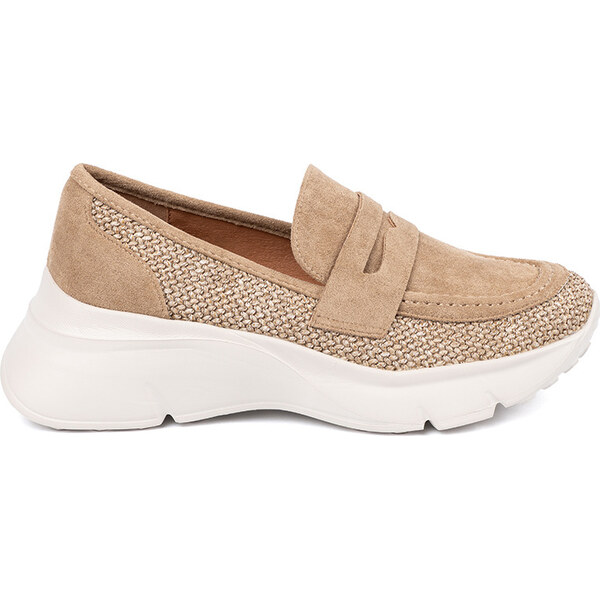 BASIC Béžové dámske nazúvacie tenisky na hrubej podrážke T621P-KH 63430063