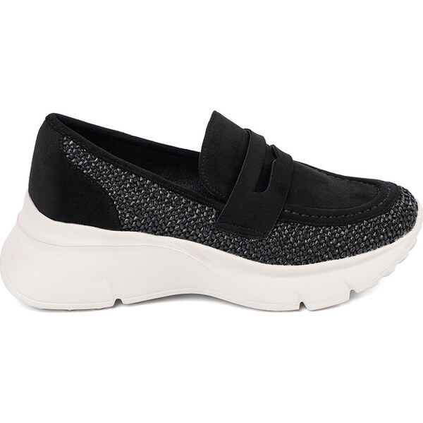 BASIC Čierne dámske nazúvacie tenisky na hrubej podrážke T621P-B 63430065