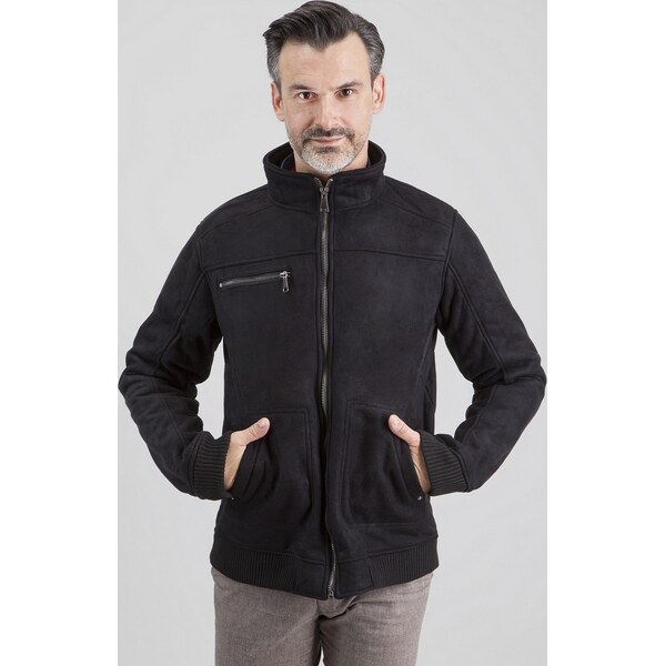Perso Čierna pánska semišová bunda so zapínaním na zips PKH 91C0000 H 63433941
