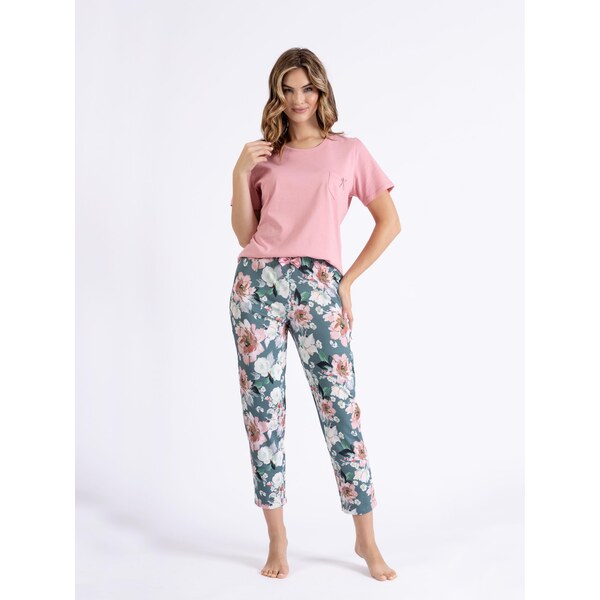 M-Max Dámske bavlnené pyžamo kvetované Lita, Farba koralová 63434024