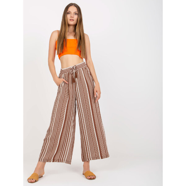 SUBLEVEL Hnedo-biele pruhované voľné nohavice D73781M62237A-white 33972430