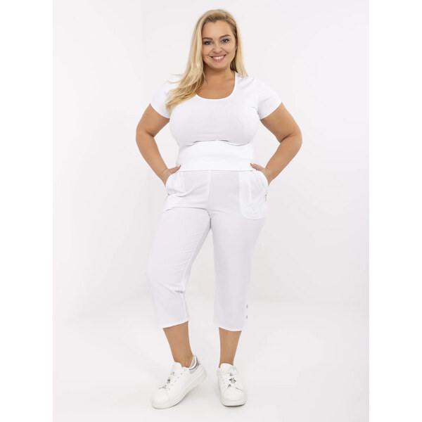 BASIC Biele dámske plus size 3/4 nohavice s viskózou AT-SP-845.64 63439972